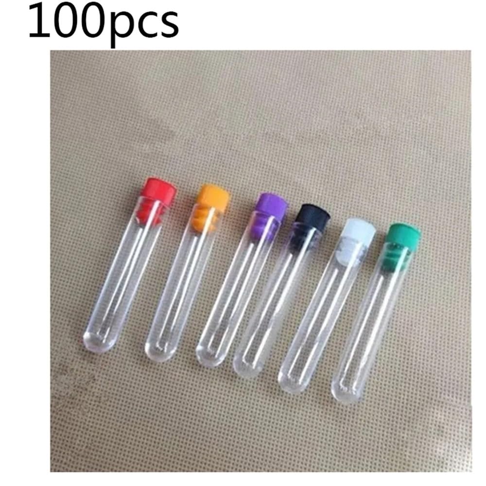 Tubo de plástico de 100 piezas de 15 x 100 mm con tapa de colores transparentes como el vidrio.