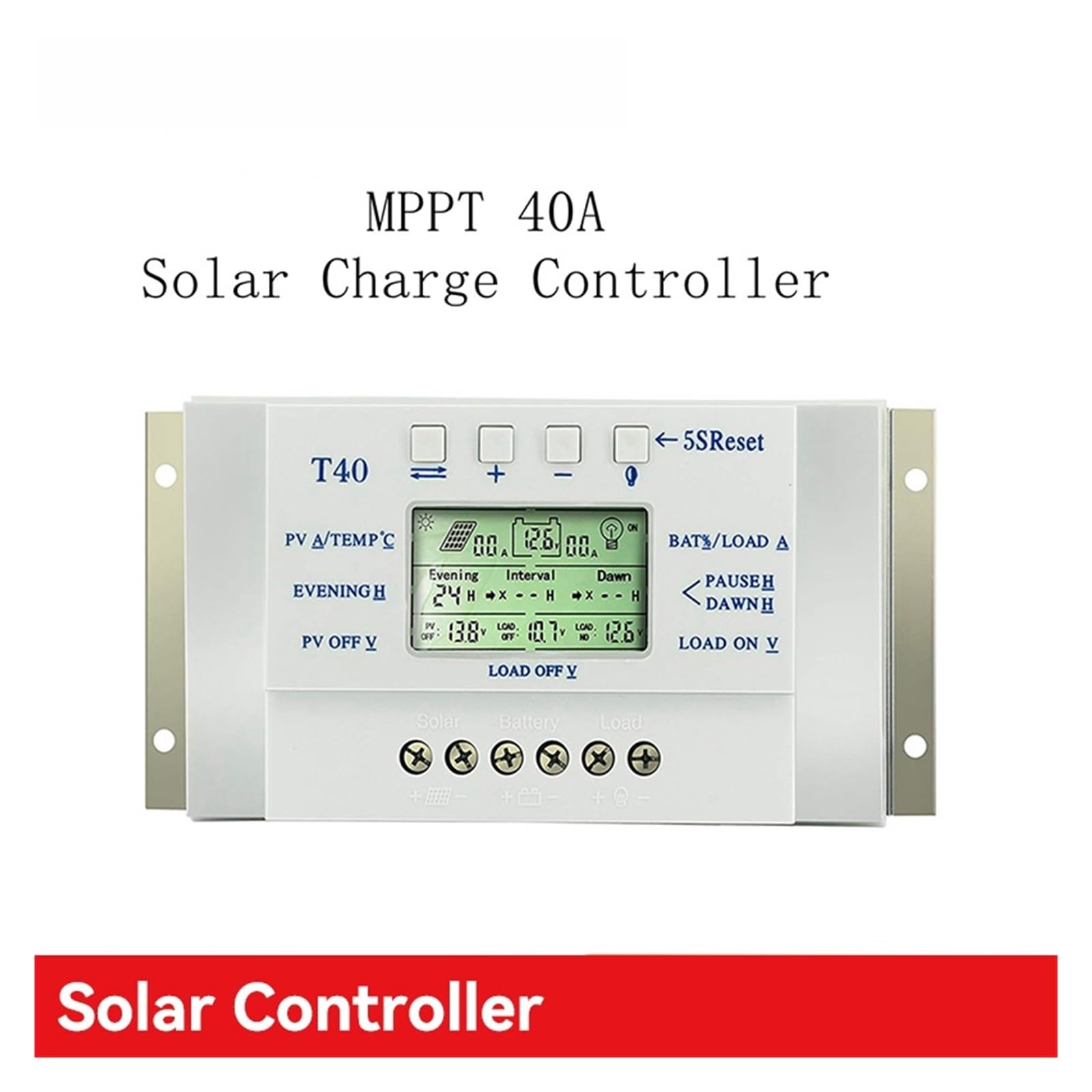 Controlador De Carga Solar MPPT 40A 20A 12V 24V Regulador Solar Automático con Pantalla LCD Control De Temporizador Dual PV MAX 48VDC(40A)