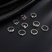Vista 5 de Anillos Apilables de Oro para Mujeres Rellenos de Medias Navideñas para Adolescentes Conjunto de Anillos de Hoja de Perla Circonita Cúbica Corazón