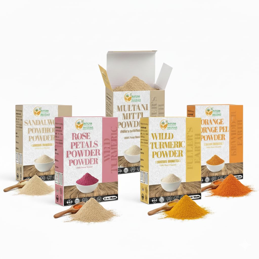 Herbs Botanica Skin Care Sampler Sandalwood, Rose Petal, Multani Mitti, Wild Turmeric & Orange Peel Powder for Face Mask & DIY Beauty Total 700g / 1.54 LB Natural Skin Care Kit