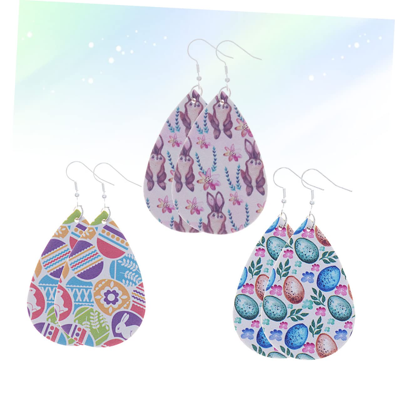 Easter Bunny Earrings Set Water Drop Shape Fashion Leather Jewelry for Women Girls 16 17mm