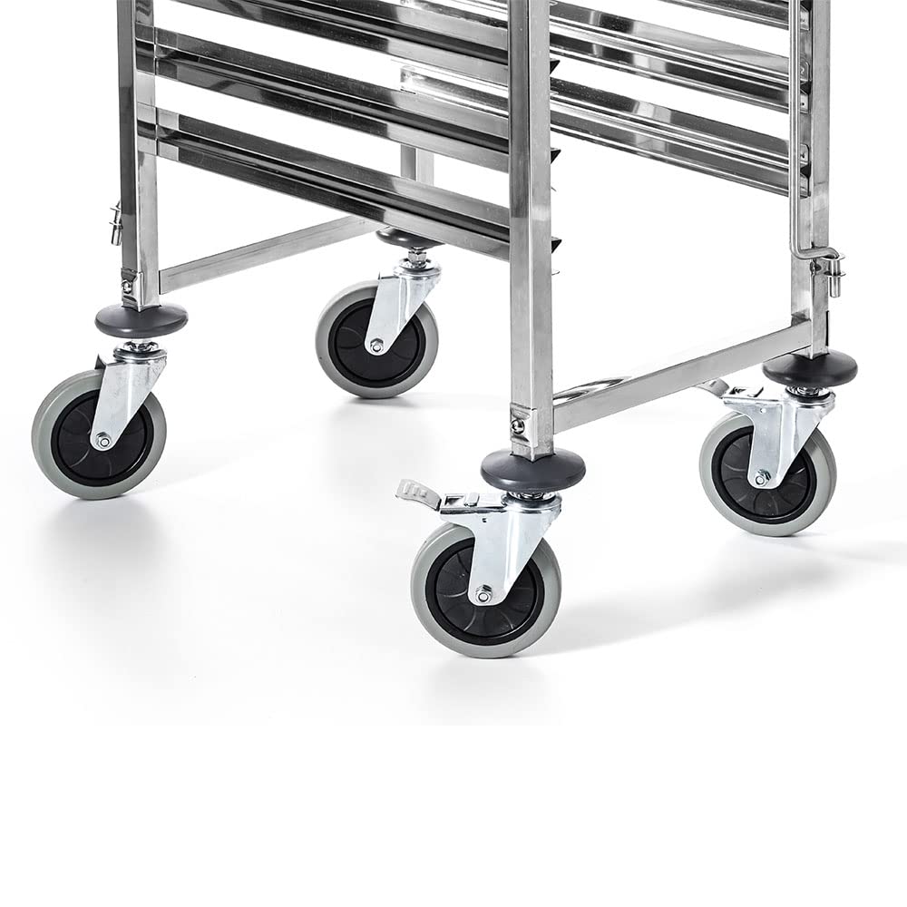 Carello Portavassoi, Carrello di Servizio Con Ruote in Acciaio Inox, per 15 Vassoi GN 1/1, Dimensioni 38x55x173 cm, Carrello da Cucina, Per Ristorante, Hotel, Scuola