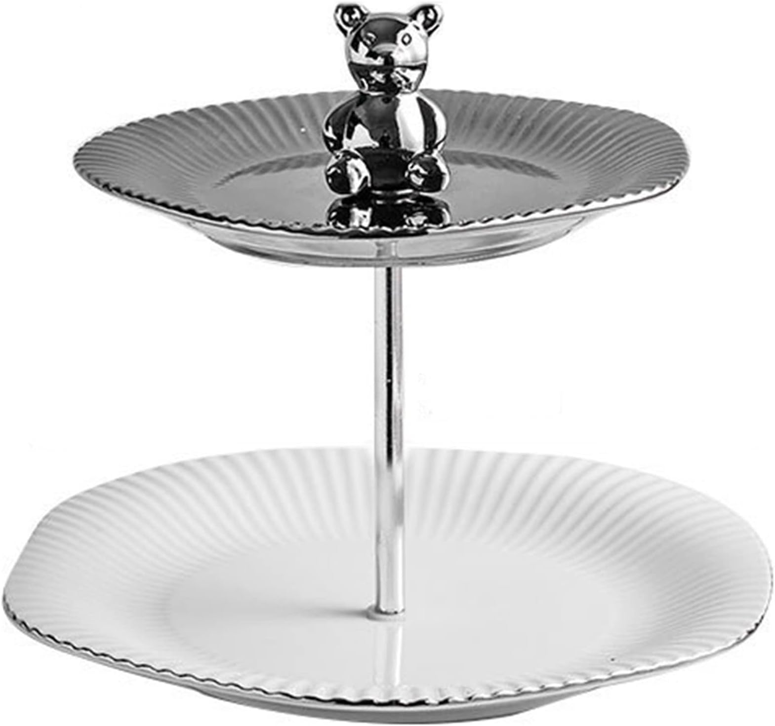 LFFH Decorative Fruit Plate, Porcelain Serving Plate White Serving Plate Decorative Center Piece For Living Room Coffee Table LYWY (Color : Silver, Size : 21x21x20cm)