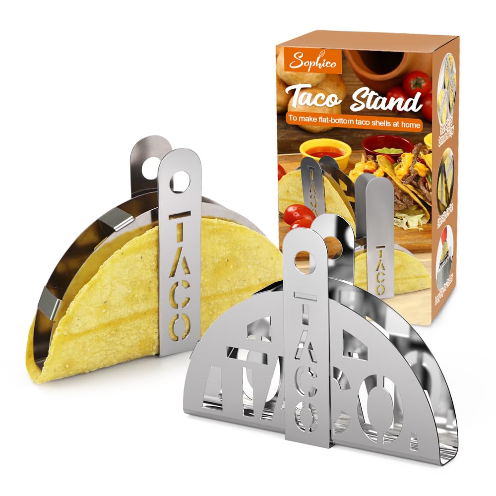 Sophico Stainless Steel Taco Stand, Make Perfect FlatBottom Taco