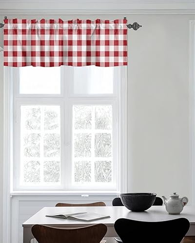 Miniatura 7 de Cortina de cenefas de granja para cocina, cafetería, moderna cenefa de ventana a cuadros rojos y blancos, cortinas cortas de 42 x 12 pulgadas con