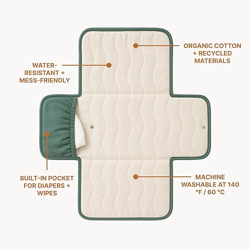 Miniatura 2 de Toddlekind Mini Maven - Cambiador portátil  Algodón orgánico y poliéster resistente al agua  Apto para viajes, tapete de cambio plegable  Rayas