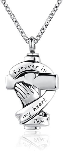 Collar de urna con cruz de manos rezando, cenizas, cremación, conmemorativo, de acero inoxidable, colgante de recuerdo, joyería Forever in My Heart