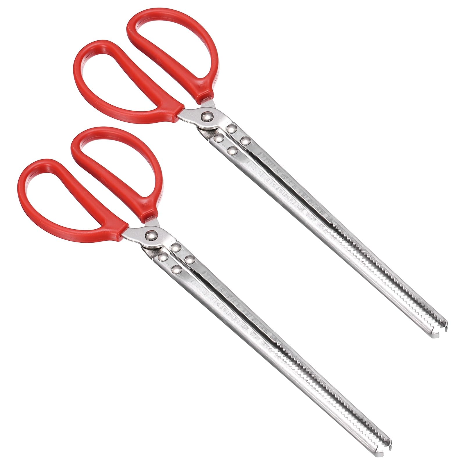 sourcing map 2 Pcs Crabbing Tongs, 15" Metal Serrated Extra Long Loach Tongs Beach Reptile Catching Clip Garbage Clip with Straight and Bent Heads for Lobsters Loach Other Reptile, Red