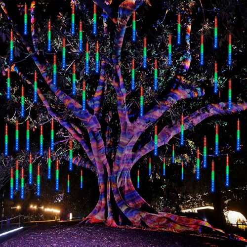 Meteor Shower Lights Outdoor, 30CM 10 Tubes Waterproof Falling Rain Drop, Christmas Outside Lights, Coloured Outdoor LightS Icicle Meteor for Garden Party Wedding & Christmas Tree Décor(240 LEDs)