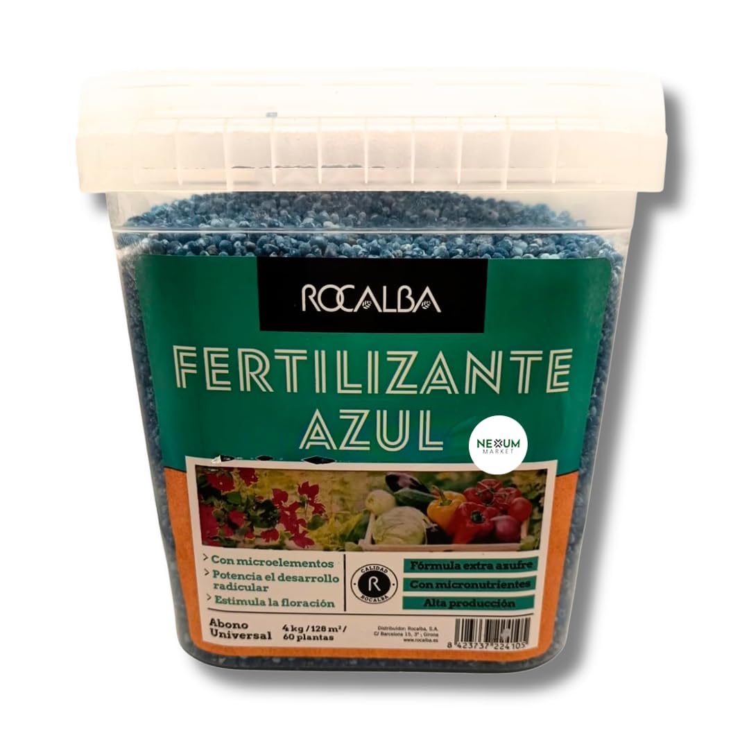 Abono Azul Universal MUY EFICAZ | Fertilizante Granulado NPK 10-10-20 Magnesio y Microelementos | Potencia Raíces, Crecimiento y Floración | Para Huerta, Jardín, Césped y Macetas | Nexum Market (4 KG)