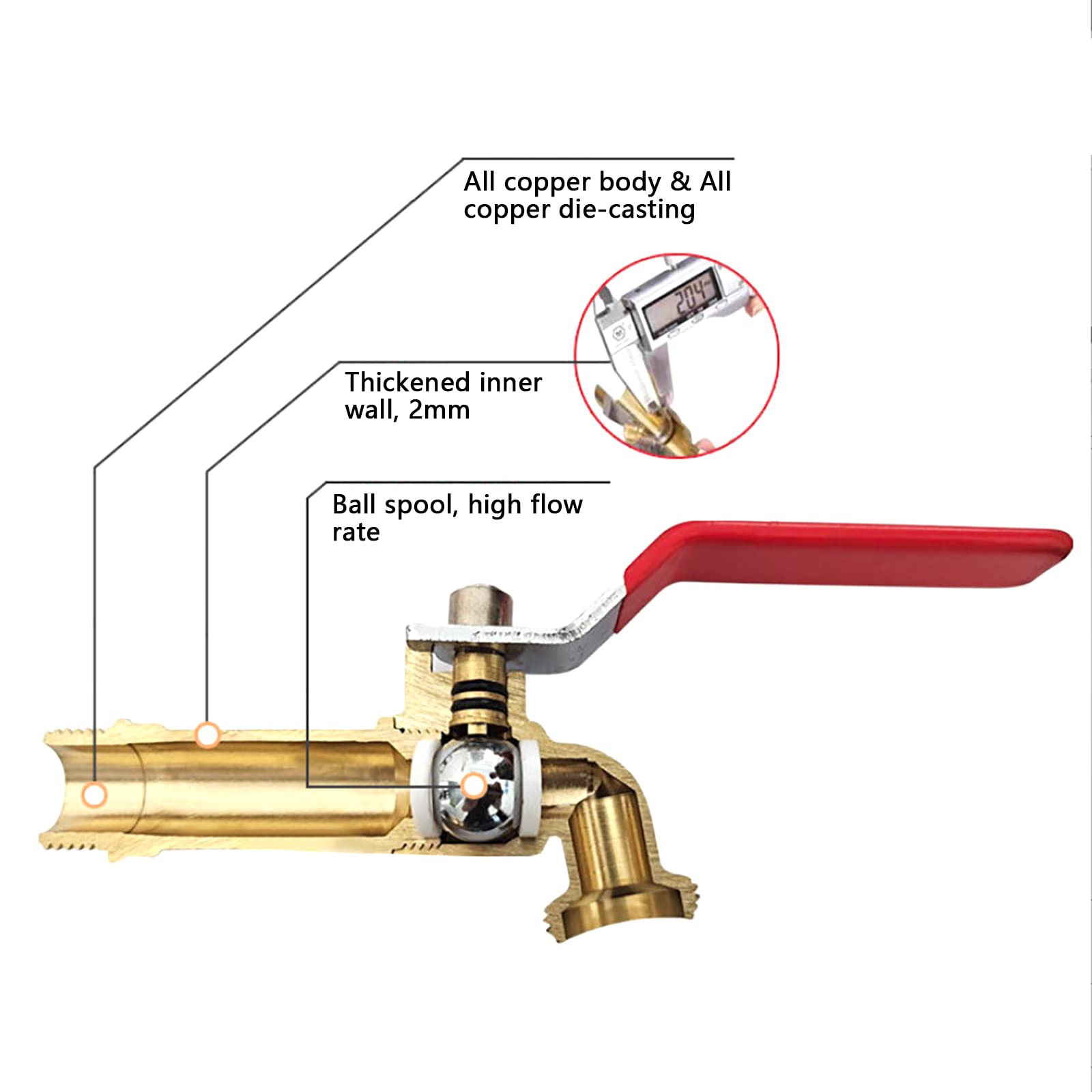 Robinet double en laiton de qualité supérieure 3/4 (20/27), 2 raccords