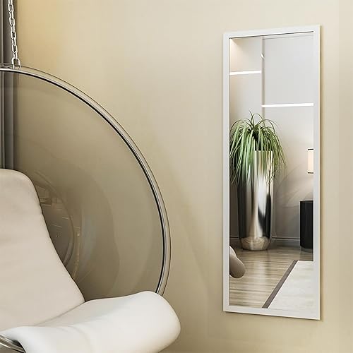 Miniatura 7 de Espejo de 48 x 16 pulgadas, espejo de longitud completa, espejo de pared para colgar con 2 perchas de metal para dormitorio, sala de estar, baño,
