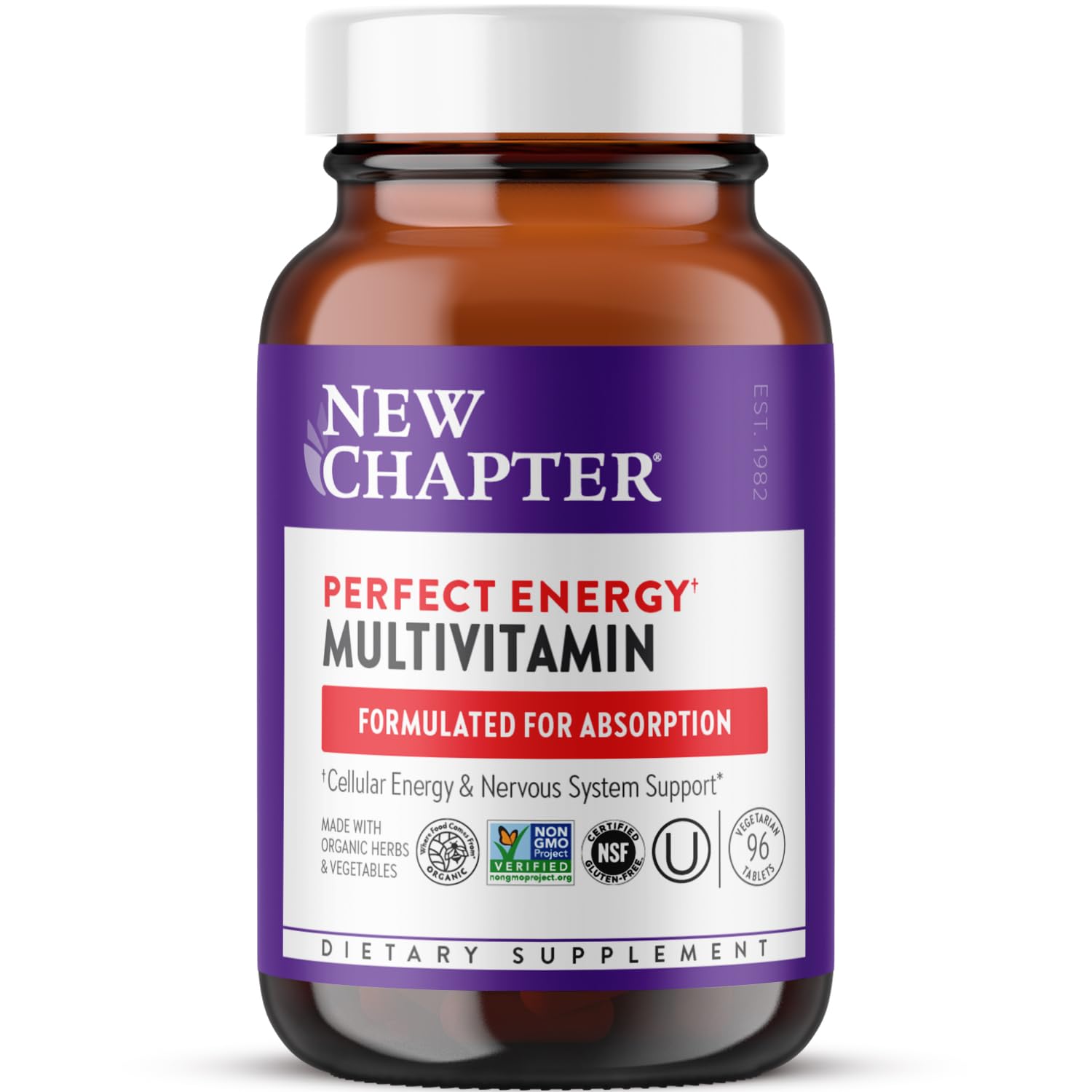 Energy Supplement - Perfect Energy Multivitamin for Balanced Energy + Stress Support with B Vitamins + Vitamin D3 + Organic Non-GMO Ingredients - 96 ct