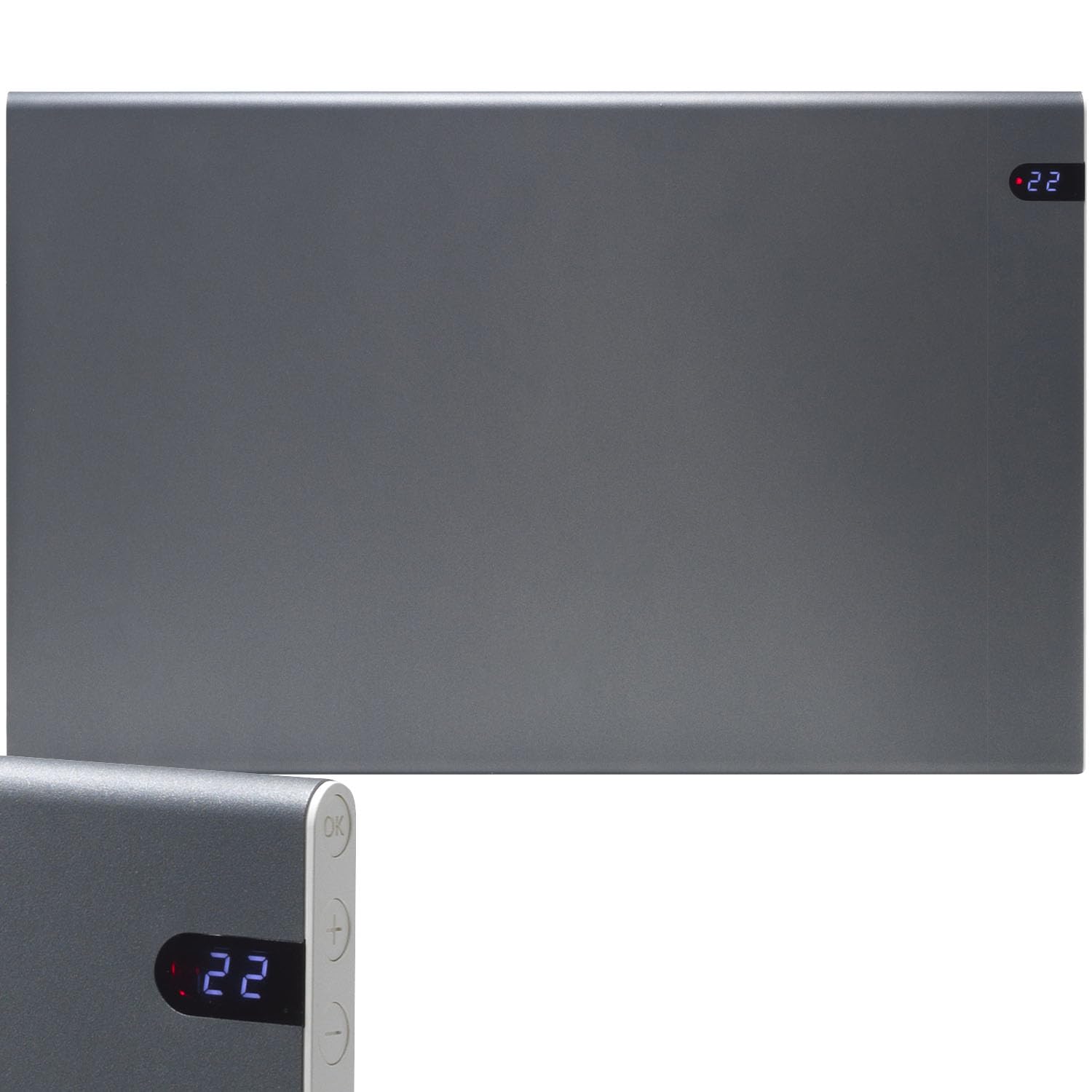 Neo Electric Panel Heater/Convector Radiator With Timer, Thermostat, Modern, Slimline, Wall Mounted, Lava Grey, 600W