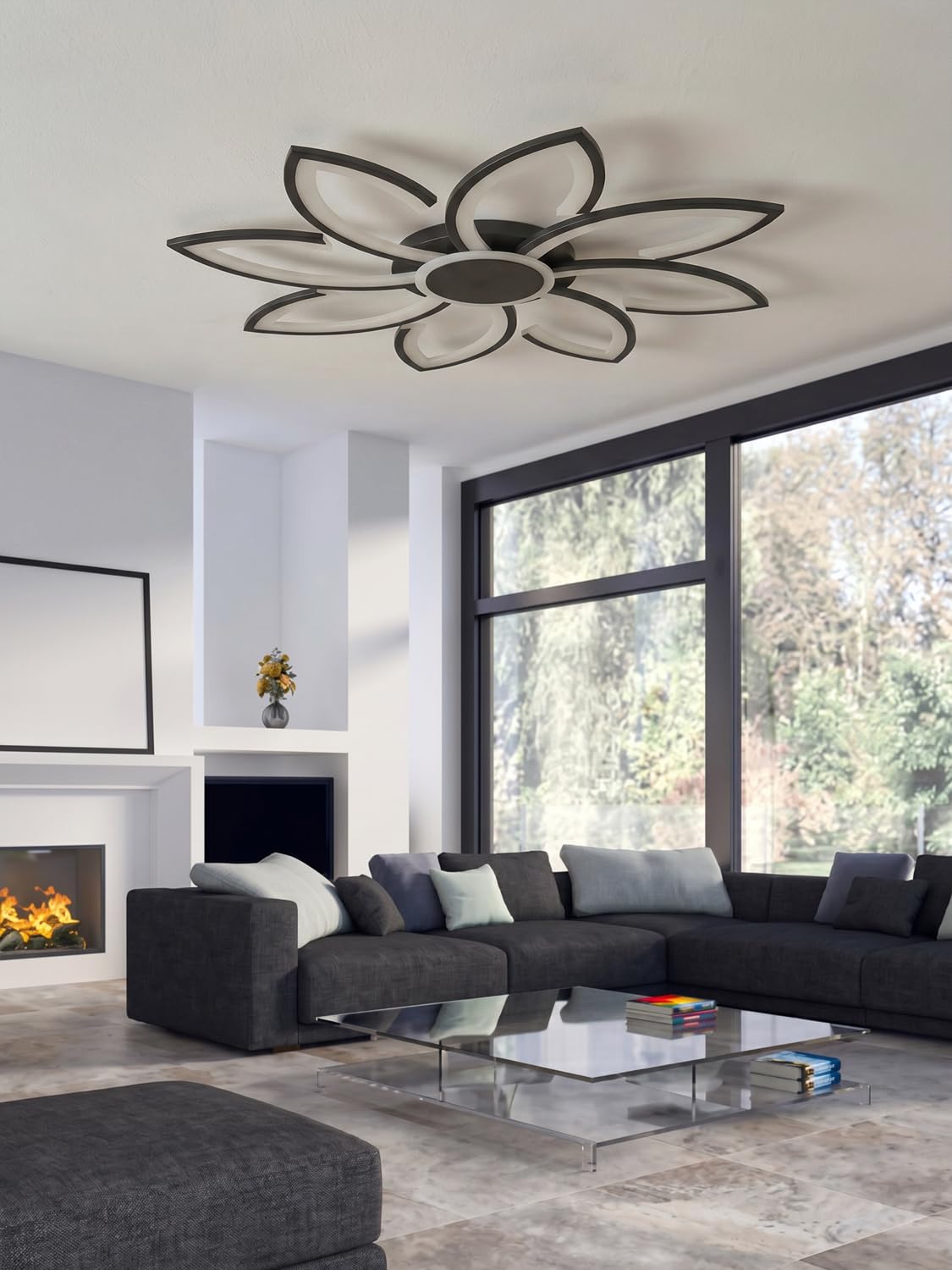Smart LED Deckenleuchte Dimmbar 80cm, WiFi Deckenlampe Kompatibel mit Alexa/Google Home/Tuya, Modernes Blumen Design, 3000K-6500K CCT, App-Steuerung für Wohnzimmer Schlafzimmer, Schwarz