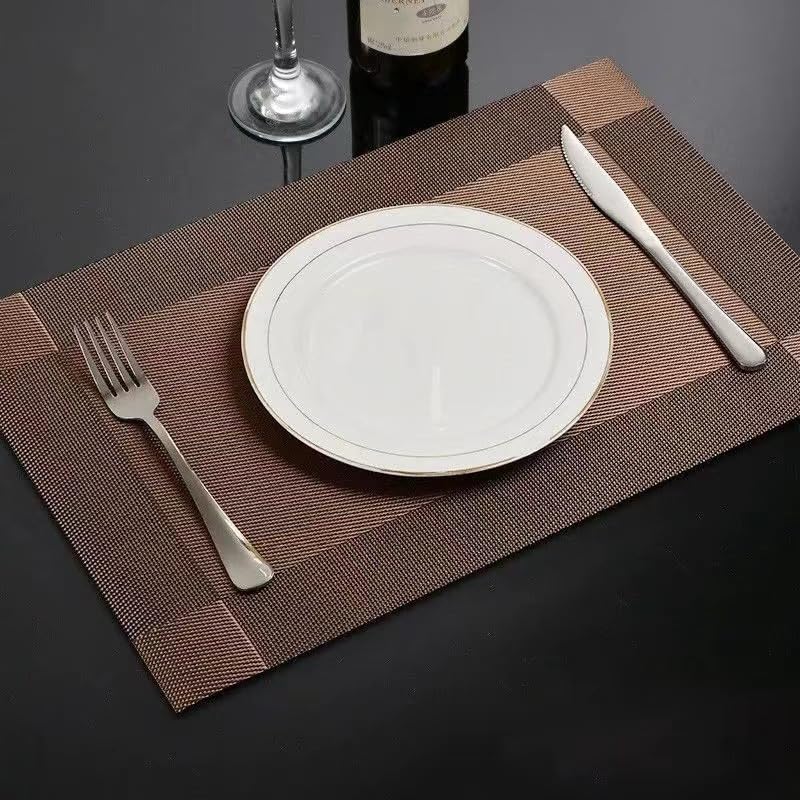 Set of 4 Heat-Resistant, Washable PVC Placemats - Non-Slip, Stain-Resistant Woven Vinyl Table Mats for Dining and Kitchen, Easy to Clean (Coffee)