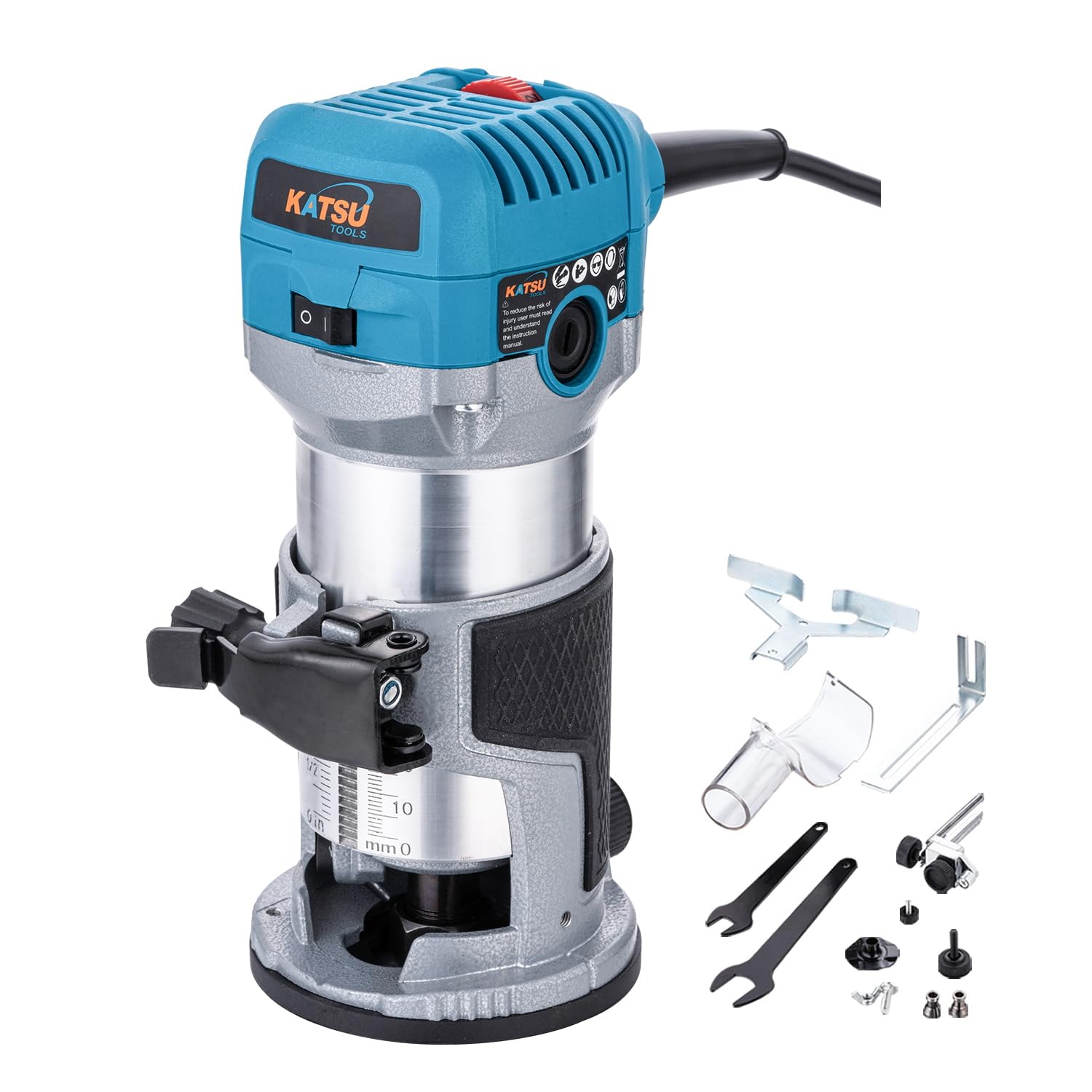 KATSU Tools Electric Hand Trimmer Wood Router Laminator Joiners Tool 710W, Soft Start, Aluminum Body and Trimmer Base