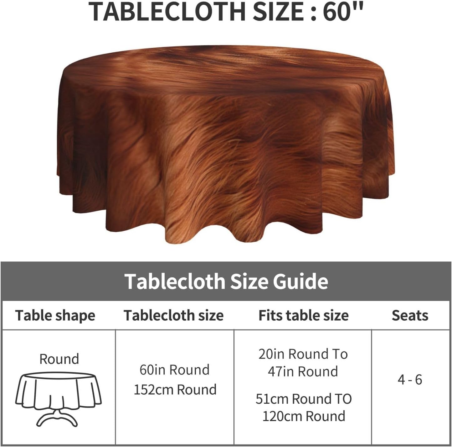 Cowhide Print Wrinkle Free Dining Table Cover for Birthday Party Farmhouse Tablecloths Up to 60 x 60 Inches