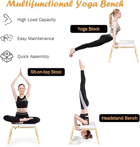 Miniatura 6 de Giantex Banco de cabeza de yoga con almohadillas de VC, silla de inversión de yoga, marco de madera resistente, entrenador de inversión de yoga,