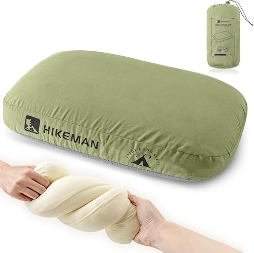 HIKEMAN Almohada de espuma viscoelástica para campamento, almohada de viaje ultraligera, almohada de mochilero con funda extraíble, almohadas