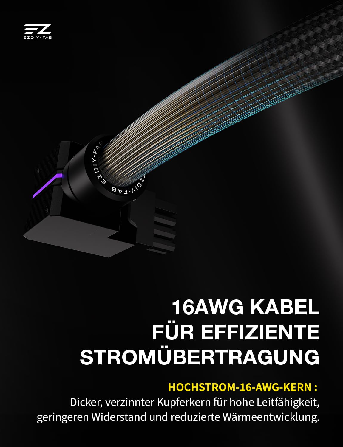EZDIY-FAB UNIFAS ARGB 8-Pin PCIe-GPU-Verlängerungskabel, 16AWG, 90-Grad-Rechtwinkelstecker, 5V 3-Pin RGB-Synchronisation, Einheitliches Kabeldesign, nur Einzelner 8Pin-Stecker, Schwarz-STD