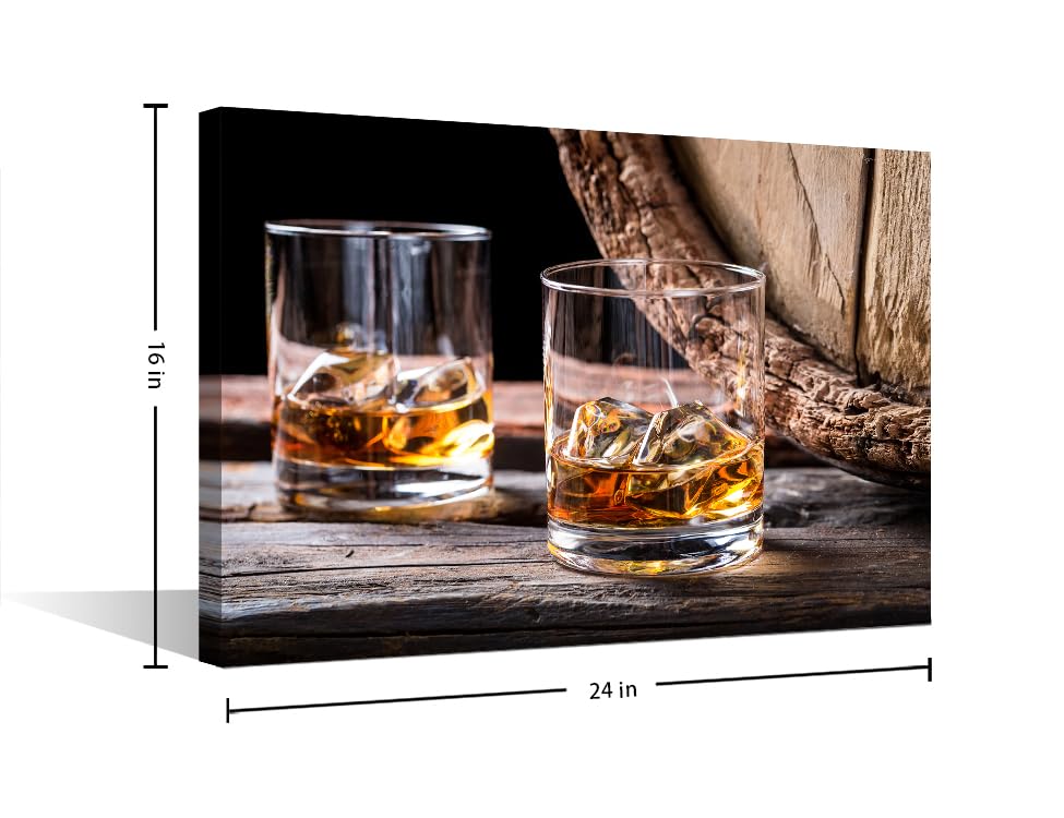 TISHIRON Wine Whisky Canvas Wall Art Oak Barrel Wall Art for Living Bar 1 Panels Whiskey with Ice Canvas for Poker Room Decor Giclee Print Gallery Packaging Artwork Ready to Hang (16" Wx24 H) - Image 2