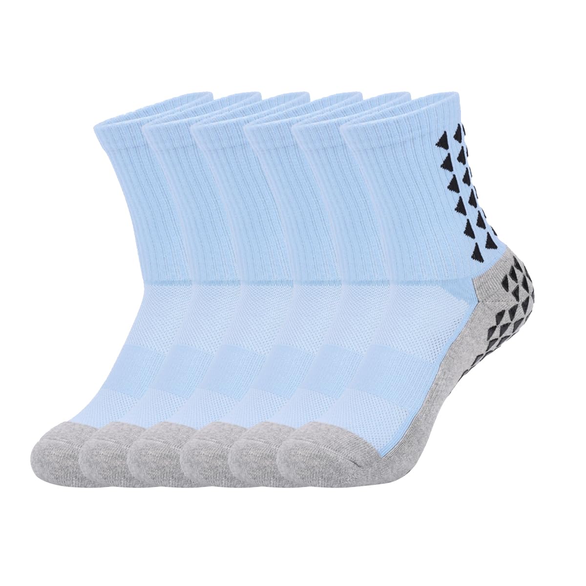 Lot de 6 paires de chaussettes de cheville avec coussin, chaussettes de sport en coton anti-ampoules pour homme et femme, bleu ciel, 6 paires bleu ciel, 6-8