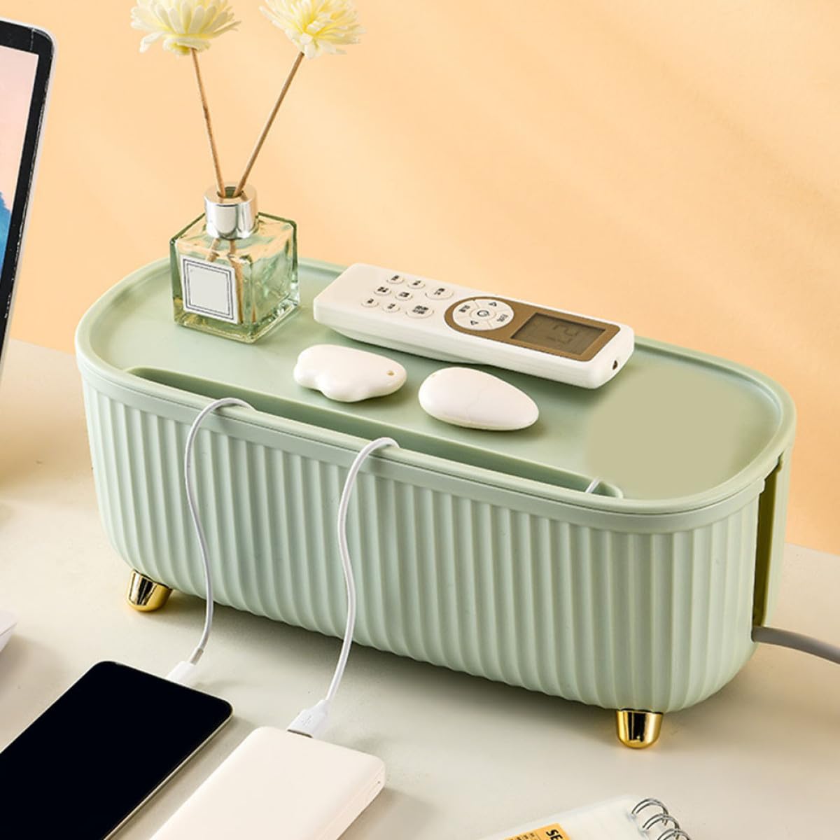 KALLORY Kabelbox für Schreibtisch mit Großer Kapazität Abs Material und Stauraum für Ladegeräte und Kabel im Büro oder Wohnzimmer