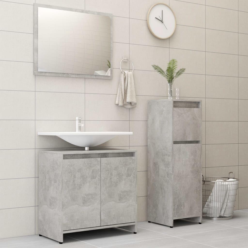 Muebles de baño de 3 piezas gris hormigón | Conjunto de madera moderno