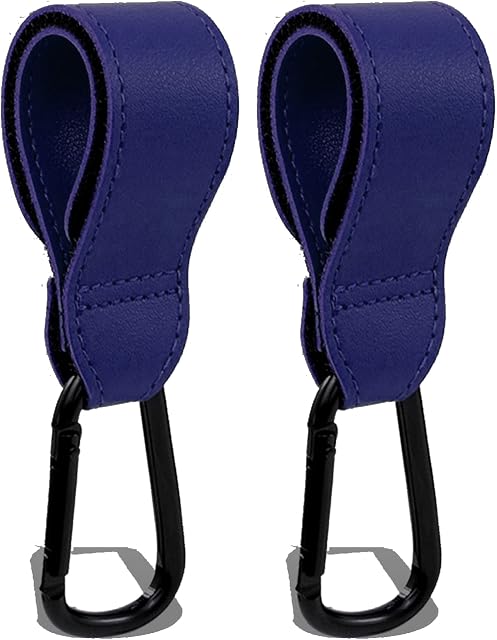 Buggy Clips Carrier, Leather Style Pram Accessories Heavy Duty Stroller Hook Universal Baby Bag Clips Pushchair Hooks for Shopping Bags(Dark Blue)