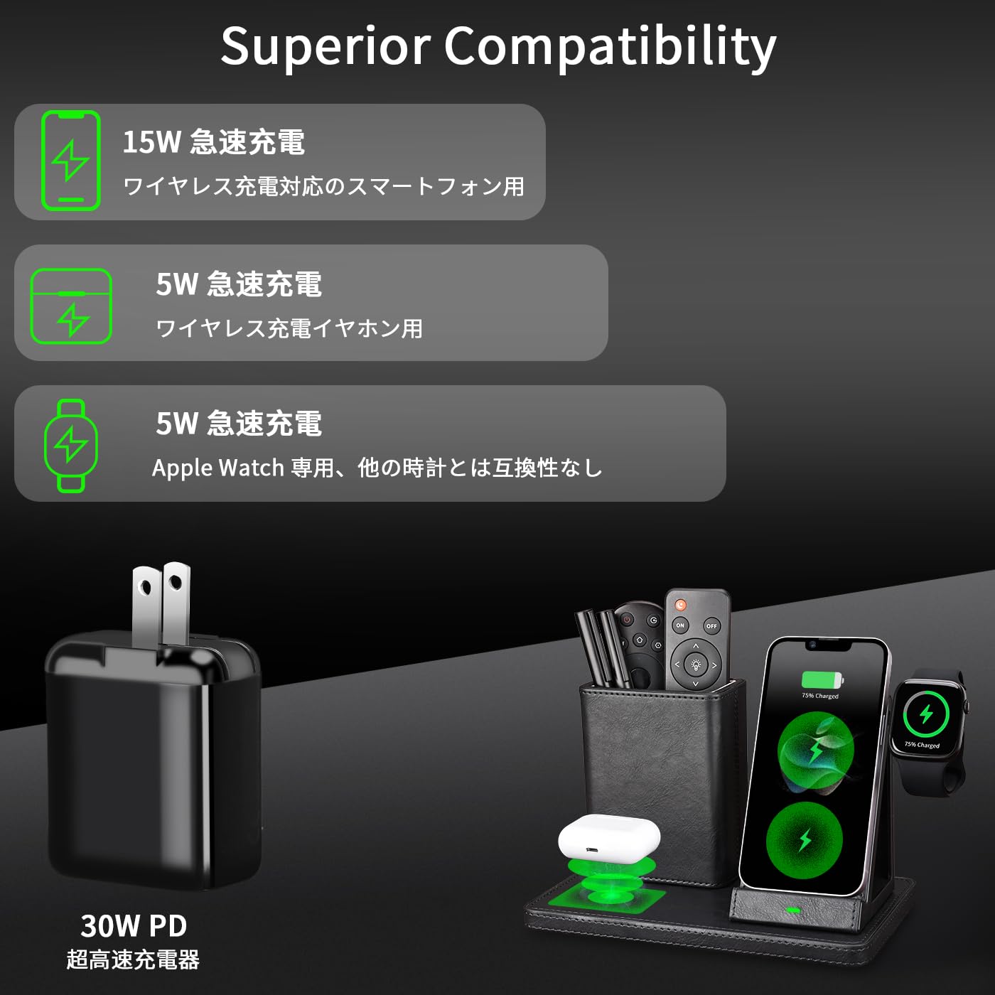 Amazon.co.jp: LADSTAG レザー デスクオーガナイザー 充電ステーション