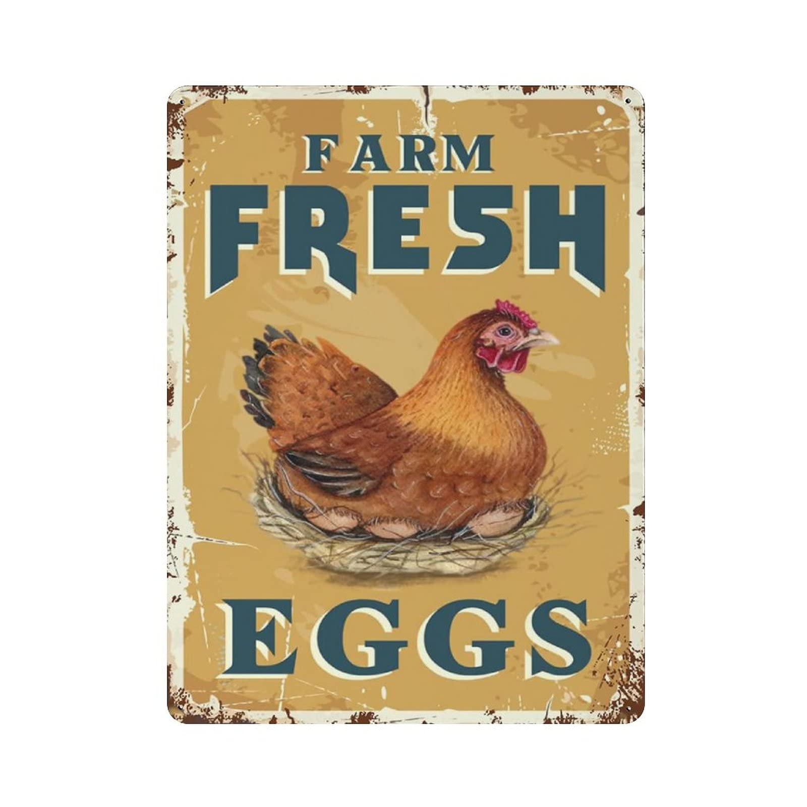 rayprint Farm Fresh Eggs Chicken Hen Tin Sign Metal Plaque Art Hanging Iron Painting Retro Home Kitchen Garden Garage Wall Decor 16"x12"
