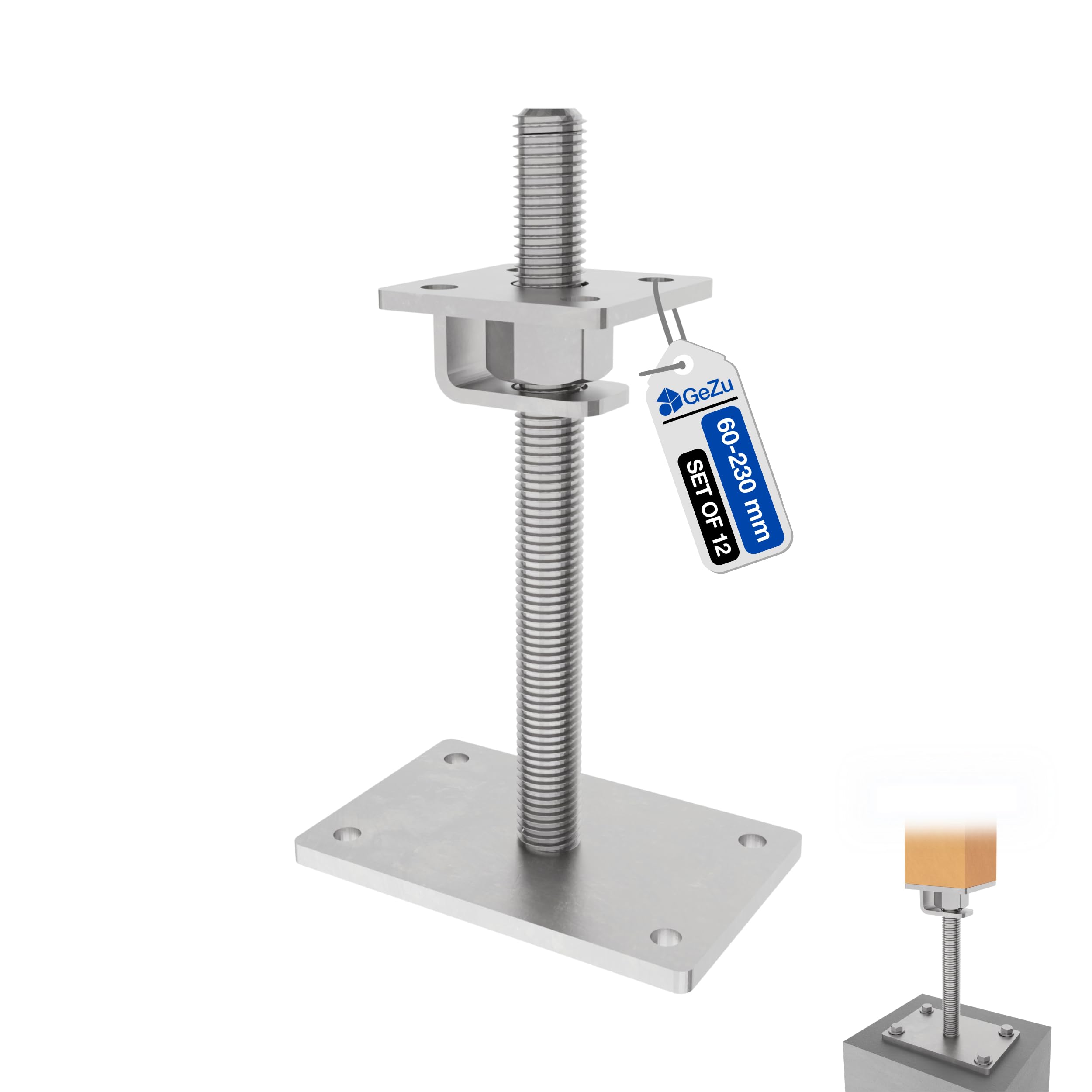 GeZu Impex Adjustable Post Support 80 x 80 mm Zinc Flake Set of 12 height adjust holder elevated base
