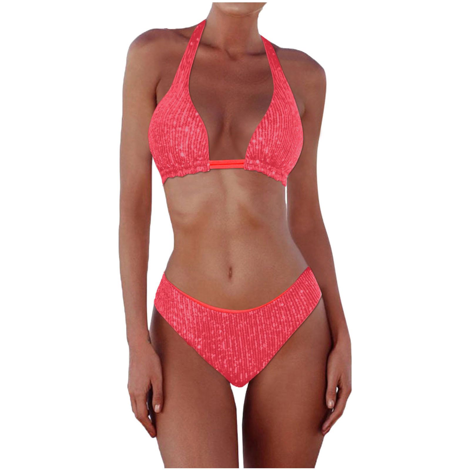 Genérico Bikini Mujer Dos Piezas Tanga Bañador Natacion,Traje de baño de Bikini Multicolor con triángulo y Lentejuelas para Mujer