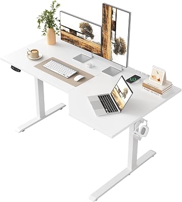 Klicelor Höhenverstellbarer Schreibtisch 150×90 cm, Elektrischer Steh-Sitz Bürotisch, Computertisch mit 2 Memory-Funktionen, Stehpult, für Homeoffice & Büro, weiß