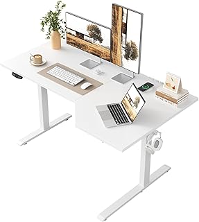 Klicelor L-förmiger Höhenverstellbarer Schreibtisch, 160 x (60-90 cm), Elektrischer Stehpult, Sitz-Steh-Schreibtisch für das Home Office, Ergonomischer Computertisch mit Spleißplatte, Weiß