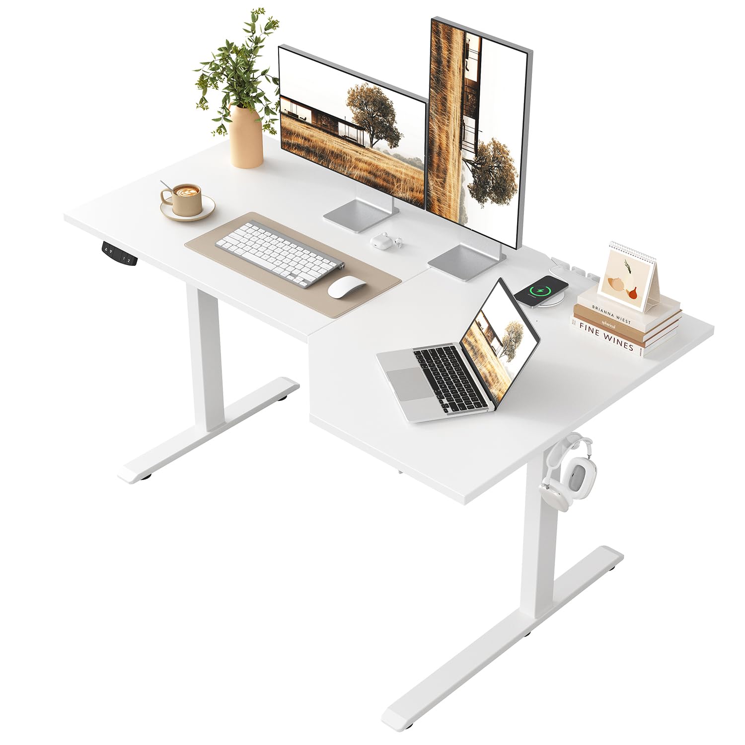 Klicelor L-förmiger Höhenverstellbarer Schreibtisch, 150 x (60-90 cm), Elektrischer Stehpult, Sitz-Steh-Schreibtisch für das Home Office, Ergonomischer Computertisch mit Spleißplatte, Weiß