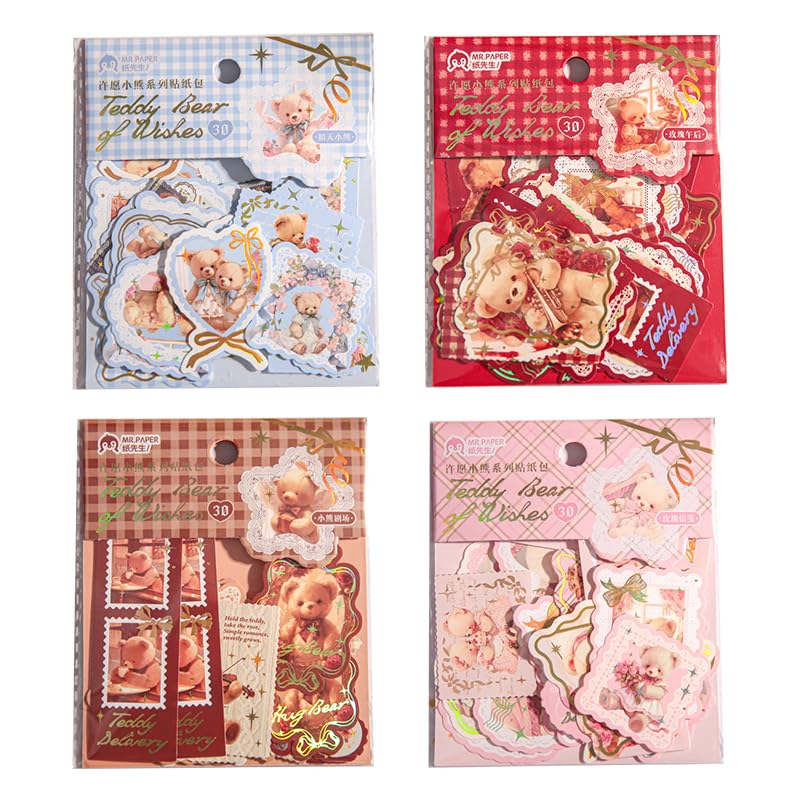 Alideco 120pcs Scrapbook Stickers Retro Cute Bear Scrapbooking Junk Journal Crafts Embelishment Decoration Stickers (xuyuanxiaoxiong)