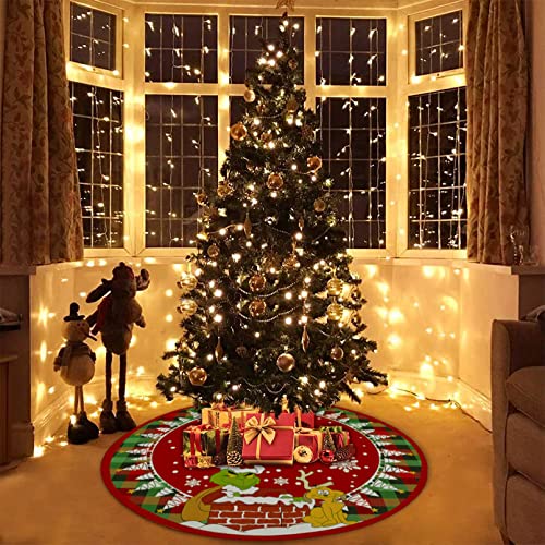 Fzbali Merry Christmas Tree Skirt 60 Inches Large Lace-Up Red Green Buffalo Plaid Check, Xmas Max Snowflakes Dog Rustic Home Decorations New Year Holiday Party Farmhouse Decor #TOP6