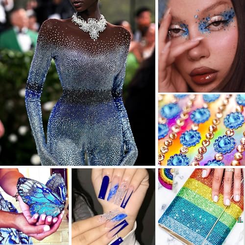 Image of Hotfix Rhinestones Bulk, 14400PCS Light Blue Hot Fix Rhinestones for Clothes DIY Decoration Crafts, Light Blue, SS20, 4.6-4.8mm