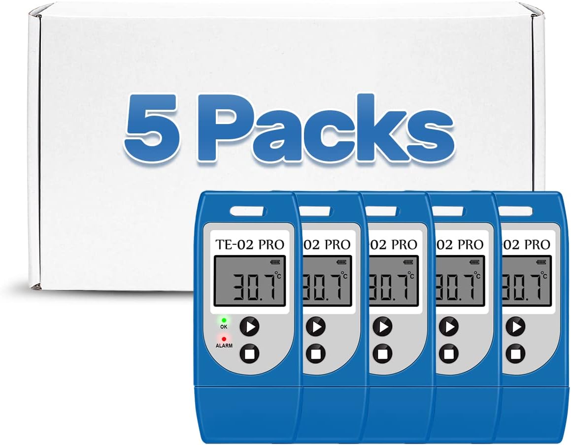 ThermElc TE-02 Pro Digital Temperature Data Logger with Traceable Calibration, Pharmacy Fridge Thermometer, Reusable USB Recorder with LED Alarm, Medical Storage & Warehouse temperature Mapping Kit