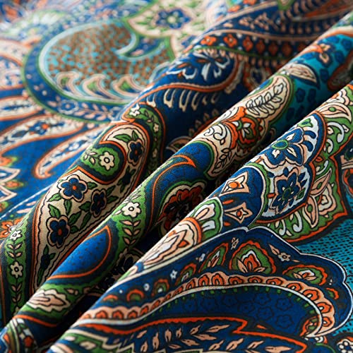 Cliab Vintage Bedding Brown Queen Size Paisley Retro Moroccan Peacock Blue All Cotton Breathable & Lightweight Duvet Cover Set 3 Pieces #TOP4