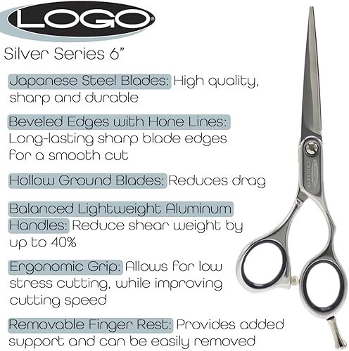 Miniatura 3 de Cricket Logo Silver Series - Tijeras de corte de pelo ultraligeras de 6 pulgadas, estilo profesional, peluquero, asas de aluminio, acero inoxidable