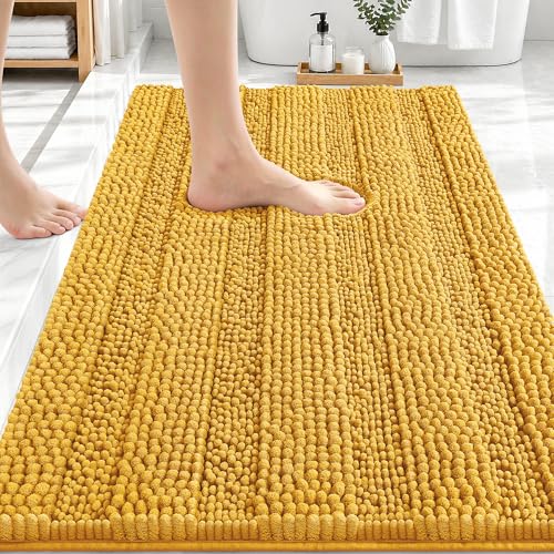 Image of OLANLY Thick Bathroom Rugs 30x20, Extra Soft Absorbent Chenille Striped Bath Rugs, Rubber Backing, Machine Wash Dry, Bath Mats for Bathroom Floor, Tub and Shower, Home Decor Accessories, Golden Yellow