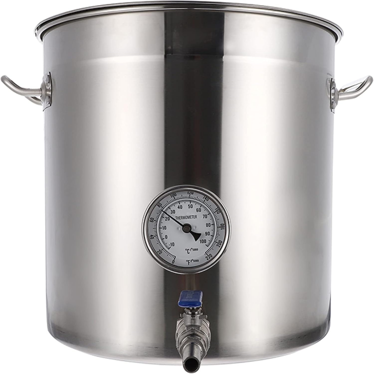 Brewing Home Brew Beer Kettle 19QT-90QT Polished Stainless Steel Stock Pot with Thermometer and Valve Tap for Cooking and Boiling Household Commercial/Siliver / 40x40cm (Siliver 45x45cm)