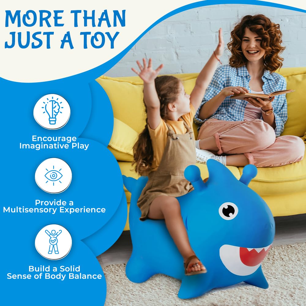 Blue Shark Bounce & Ride-on Inflatable Hopper Toddler Toy with Pump