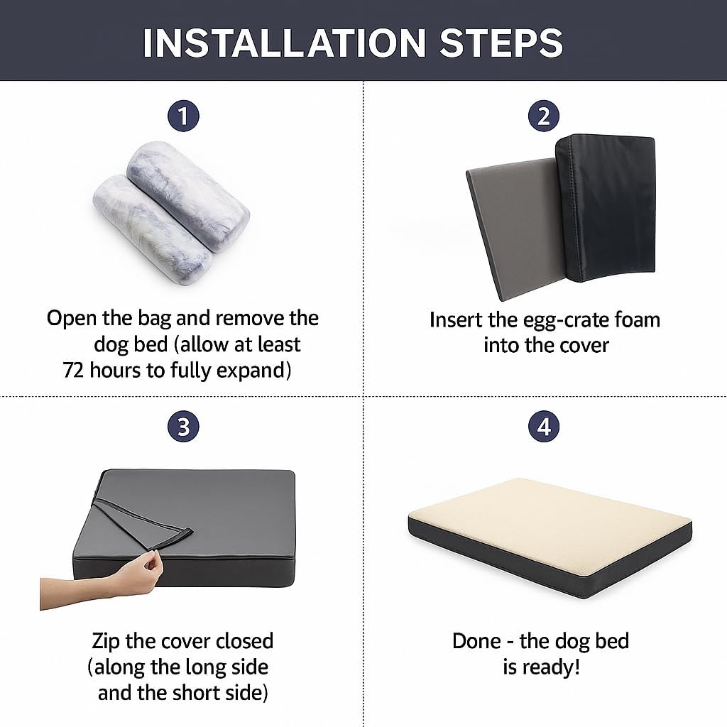 Dog Bed with Waterproof Inner Liner, Removable Cover, Egg Crate Foam Dog Beds, Easy to Clean，36×26Inch，Gray