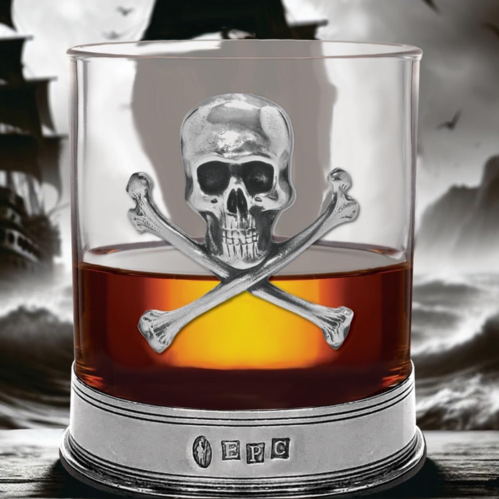 English Pewter Company 11oz Double Tumbler Poison Set Old Fashioned Whiskey Glass With Skull and Crossbones [TUM08] - Image 3