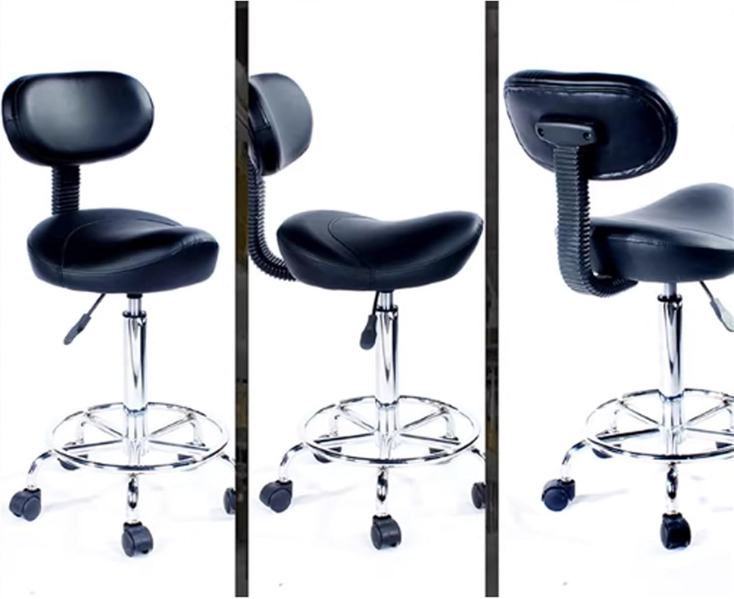 Saddle Stool with Curved Backrest,Lab Chair with Adjustable Back Support and Foot Ring,Saddle Chair Kitchen Counter(A)