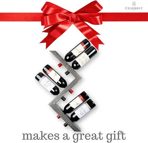 Miniatura 7 de Charmont Estante de madera para vino montado en la pared, soporte rústico de vino en zigzag - Soporte para botellas de vino para bar, almacenamiento